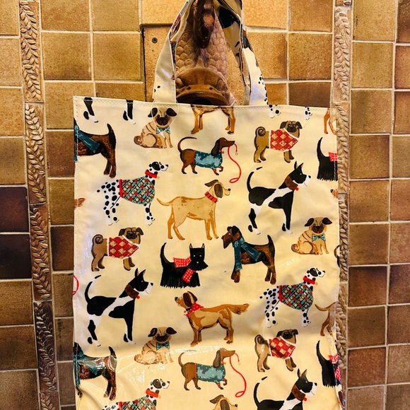 Ulster Weavers tote in Dog lovers print Good cond. 14"H 12.5"W 6"base - Picture 2 of 5